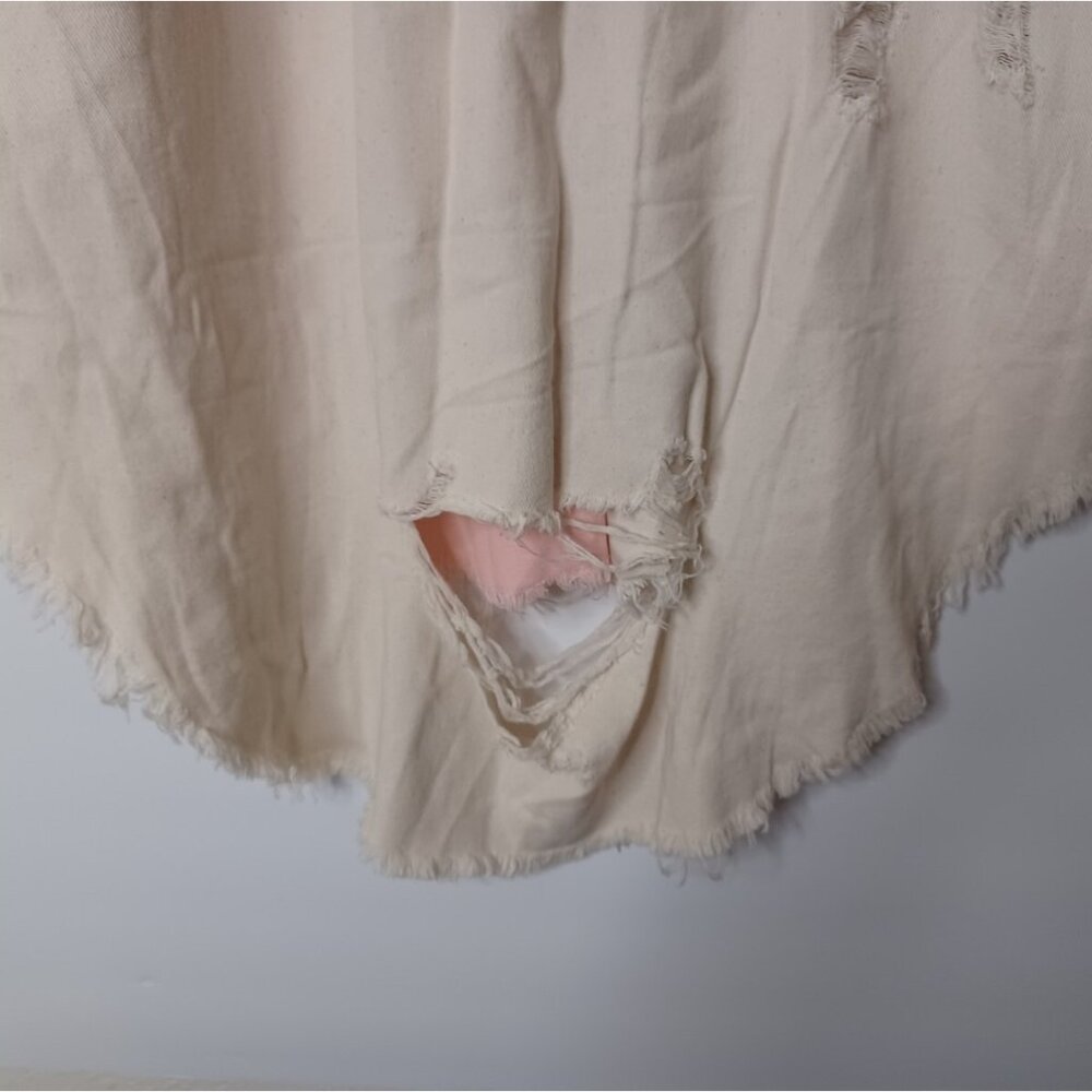 POL CLOTHING Womens Denim Distressed Large White/Pink Jacket - Picture 10 of 11